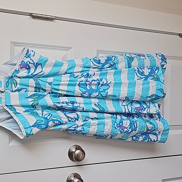 Lilly Pulitzer Sandrine Dress in Shorely Blue Pearl Detail Women Size 10 EUC - Picture 6 of 10